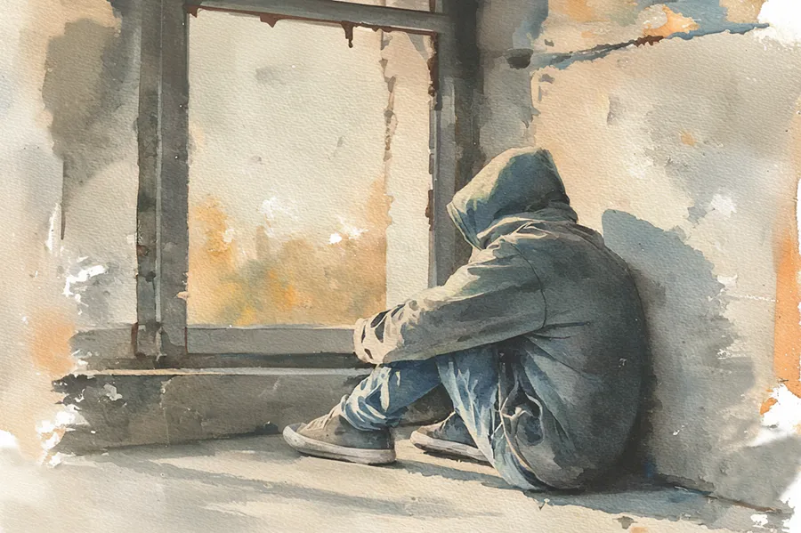 CBD for anxiety and stress relief — featured image of anxious person alone by window