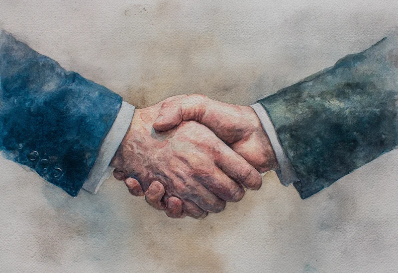 Two business professionals shaking hands, symbolising trust and partnership in selecting a reliable CBD manufacturer