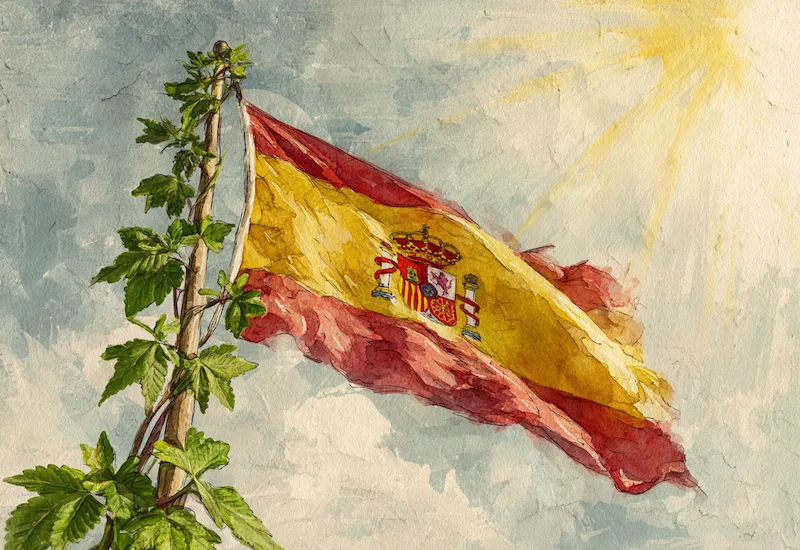 Spanish flag with hemp plant — representing CBD legality and regulation in Spain